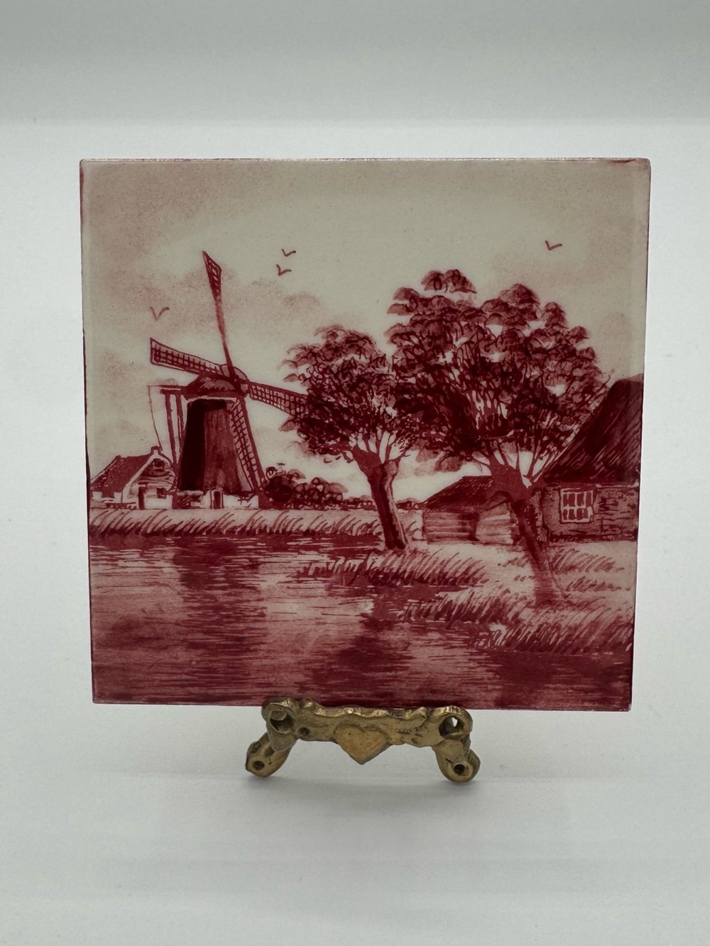Rare Red Regina Hand-painted Dutch Delft Decorative Tile.